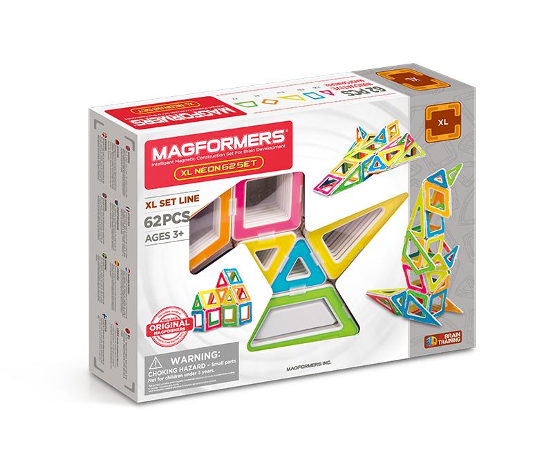 Magformers XL Neon 62Pc US Magformers Educational STEM Construction Magnetic Toy –