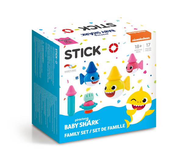 Stick-O Baby Shark Family 17 Piece Magnetic Building Set, Rainbow