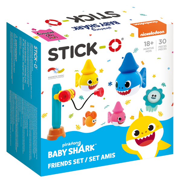 Stick-O Baby Shark Friends 30 Piece Magnetic Building Set, Rainbow